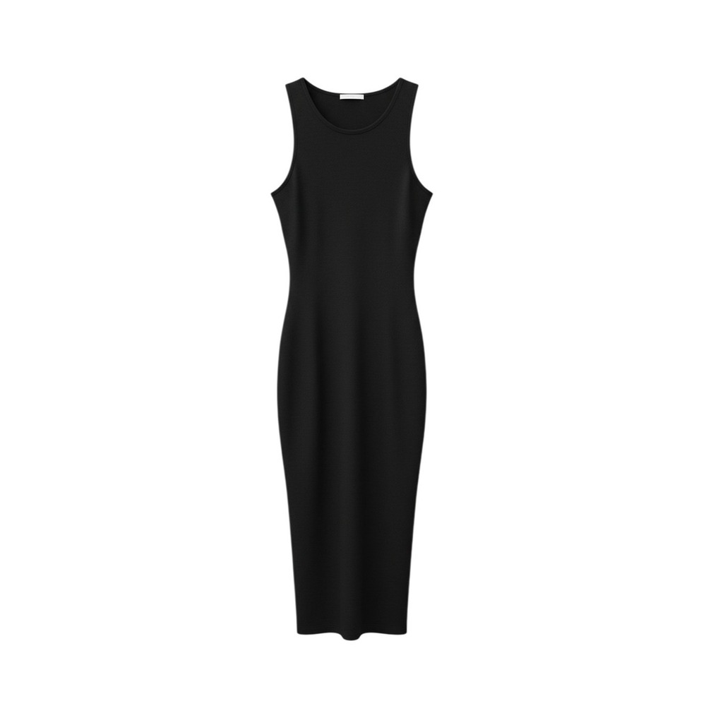 Forever 21 Midi Dress Womens Small Black Ribbed Knit Sleeveless Bodycon CrewNeck